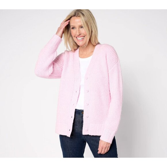 Studio Park x Amy Stran Button Front Sparklin' Cardigan Size 1X Pink Lilly Cozy - Picture 1 of 7